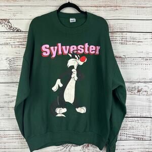 Vintage 90s Sylvester Cat Looney Tunes Crewneck Velva Sheen Sweatshirt USA XXL